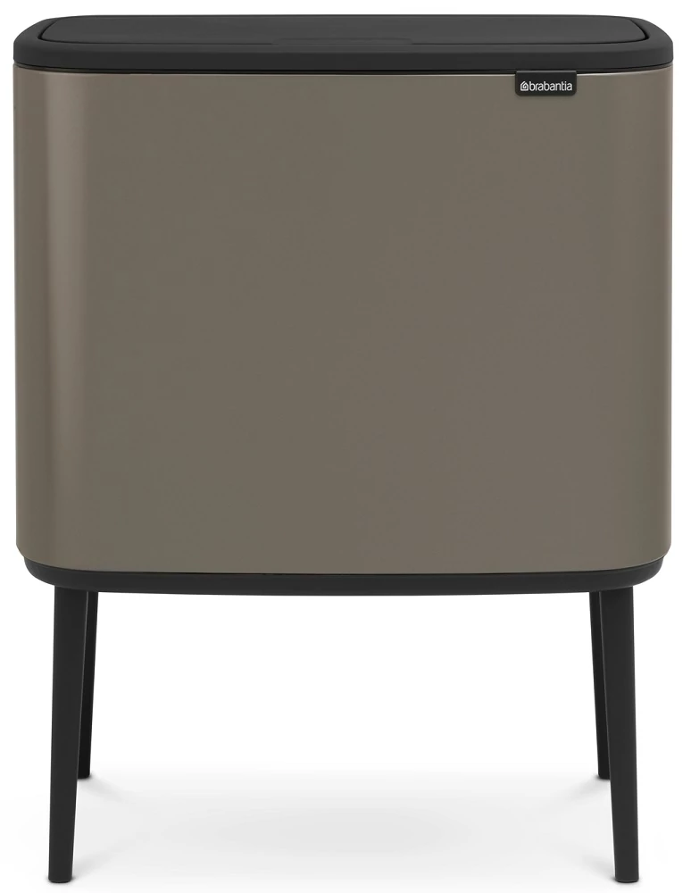 Brabantia Bo Touch Bin nyomófedeles hulladékgyűjtő, magasított, lábakon álló, műanyag tartály, 36L - R méret, acél, platinaszürke - 315787
