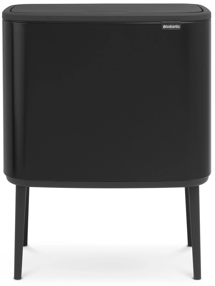 Brabantia Bo Touch Bin nyomófedeles szelektív hulladékgyűjtő, magasított, lábakon álló, műanyag tartály, 3x11L - X méret, acél, matt fekete - 316067