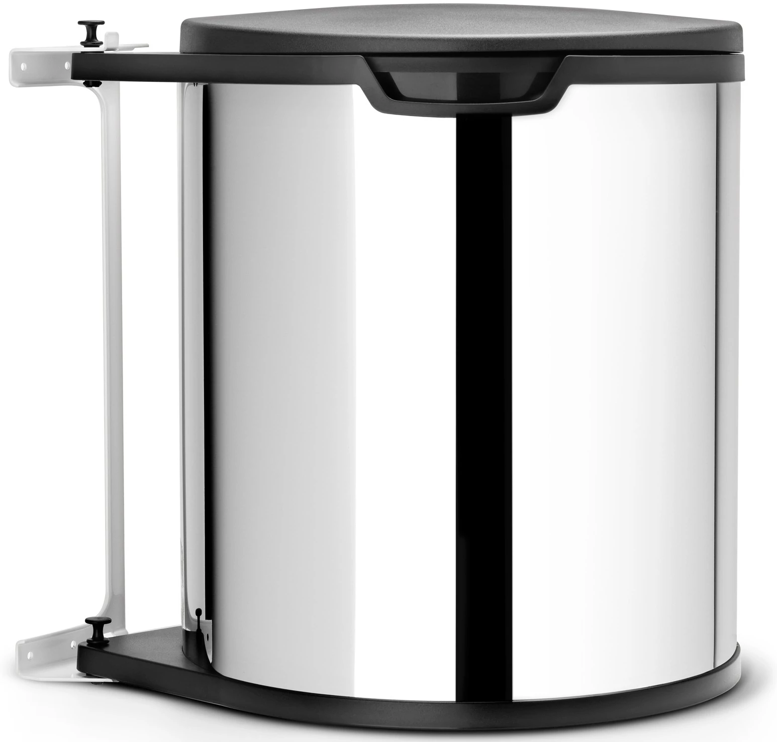 Brabantia Built In Bin beépített szemetes, ajtóra szerelhető, ajtóval együtt nyíló fedéllel, belső műanyag tartállyal, 15L - D méret, r.m. acél, fényes - 418181