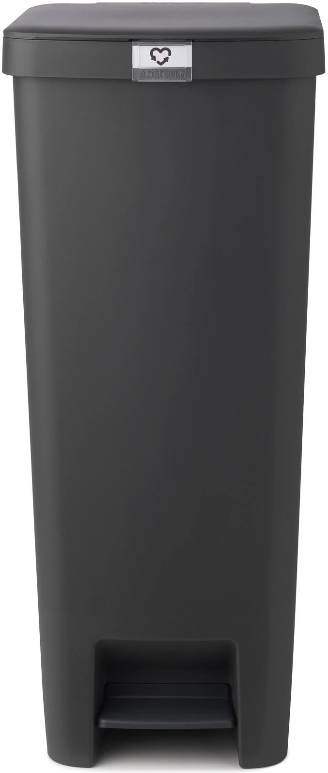 Brabantia StepUp pedálos kuka hulladéktípus jelölő ablakkal, lecsapódásgátló fedél, 40L - L méret, 91% újrahasznosított műanyag, sötétszürke - 800023