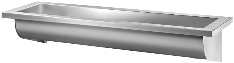 DELABIE CANAL rozsdamentes acél mosdóvályú 2400mm - 4 állás, selyem, csapfurat nélkül, leeresztőszeleppel, jobb oldali lefolyóval