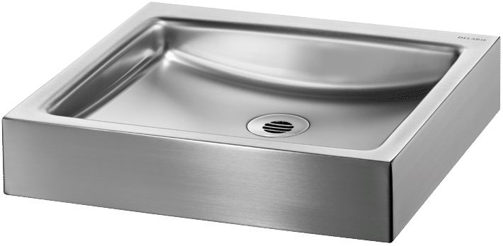 DELABIE UNITO pultra ültetett kézmosókagyló csapfurat nélkül, 395x350mm, 1,2mm r.m. acél selyem