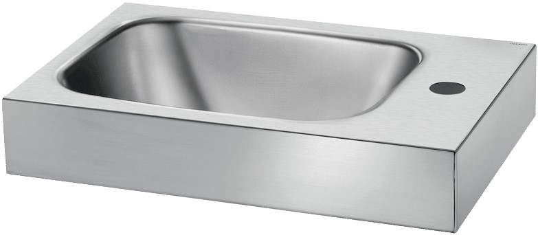 DELABIE LAVANDO WC keskeny r.m. acél fali kézmosó 35mm jobb oldali csapfurattal, selyem, 450x300mm