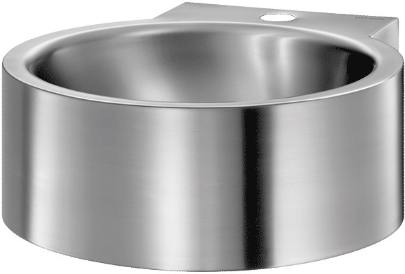 DELABIE REDO r.m. acél fali kerek kézmosó medence szifontakaró nélkül, 35mm csapfurattal, selyem, 1,2 mm