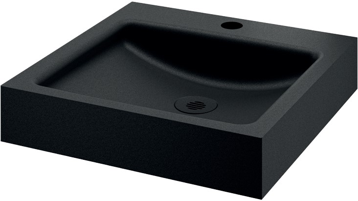 DELABIE UNITO pultra ültetett kézmosókagyló 35mm-es középső csapfurattal, 395x400mm, 1,2mm r.m. acél matt fekete Teflon bevonat