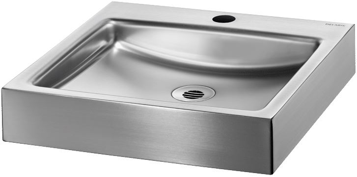 DELABIE UNITO pultra ültetett kézmosókagyló 35mm-es középső csapfurattal, 395x400mm, 1,2mm r.m. acél selyem