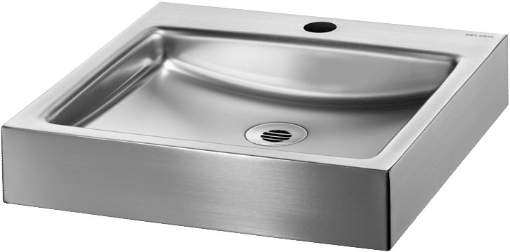 DELABIE UNITO fali kézmosókagyló 35mm-es középső csapfurattal, 395x400mm, 1,2mm r.m. acél selyem