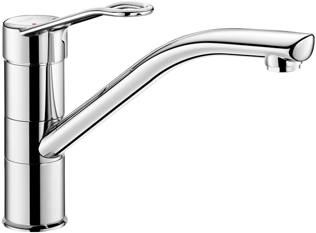 DELABIE álló karos csap 230mm lengő kifolyóval, lyukas keverőkarral, H=155mm, 9L/p