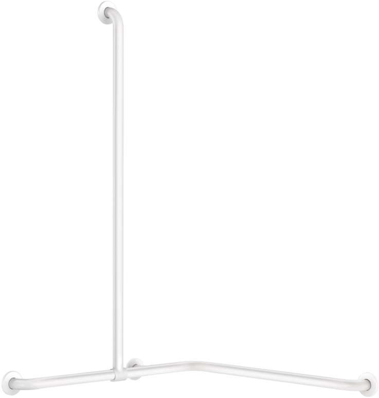 DELABIE Basic sarokkapaszkodó zuhanyzóba csúsztatható függőleges szárral, fehér acélcső, D=32mm, 1150x750x750mm