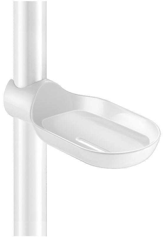 DELABIE csúsztatható szappantartó 25 mm és 32 mm átmérőjű zuhanykapaszkodókra, lekerekített, fehér