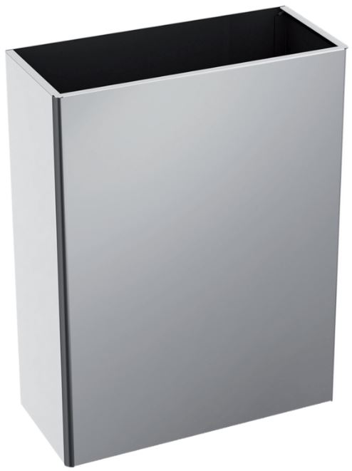 DELABIE fali hulladékgyűjtő, fedő nélküli, robusztus kialakítás, 38 literes, 1 mm vastag r.m. acél, selyem