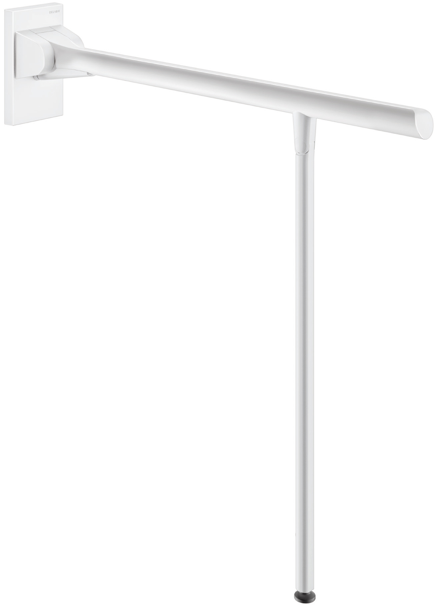 DELABIE Be-Line exkluzív fali felhajtható kapaszkodó lábbal, 5mm hátfallal, D=42mm, alumínium, fehér, 650mm