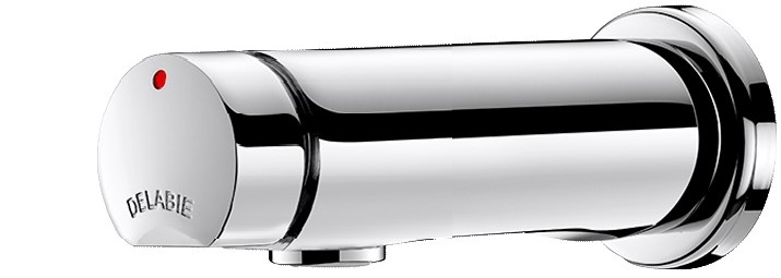DELABIE TEMPOSOFT 2 fali időzített Soft-Touch nyomógombos csaptelep kevert vízre falon belüli vízcsatlakozással 110mm