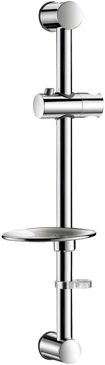 DELABIE zuhanytartó rúd H=580mm/D=25mm, csúsztatható és dönthető zuhanyrózsa tartó, gégecső rögzítő, szappantartó, r.m. acél
