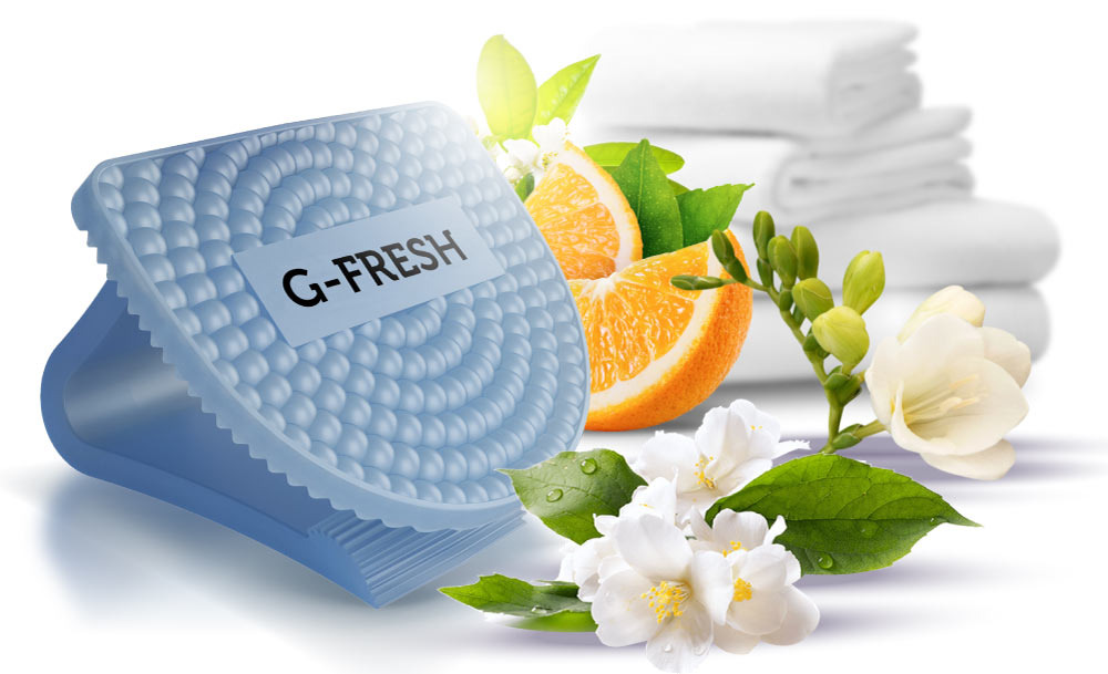 G-FRESH Linen Breeze - frissen mosott ruha illatú illatosító párna CLIP-es akasztóval, flexibilis fül, újrahasznosítható EVA műanyag, 30 napos