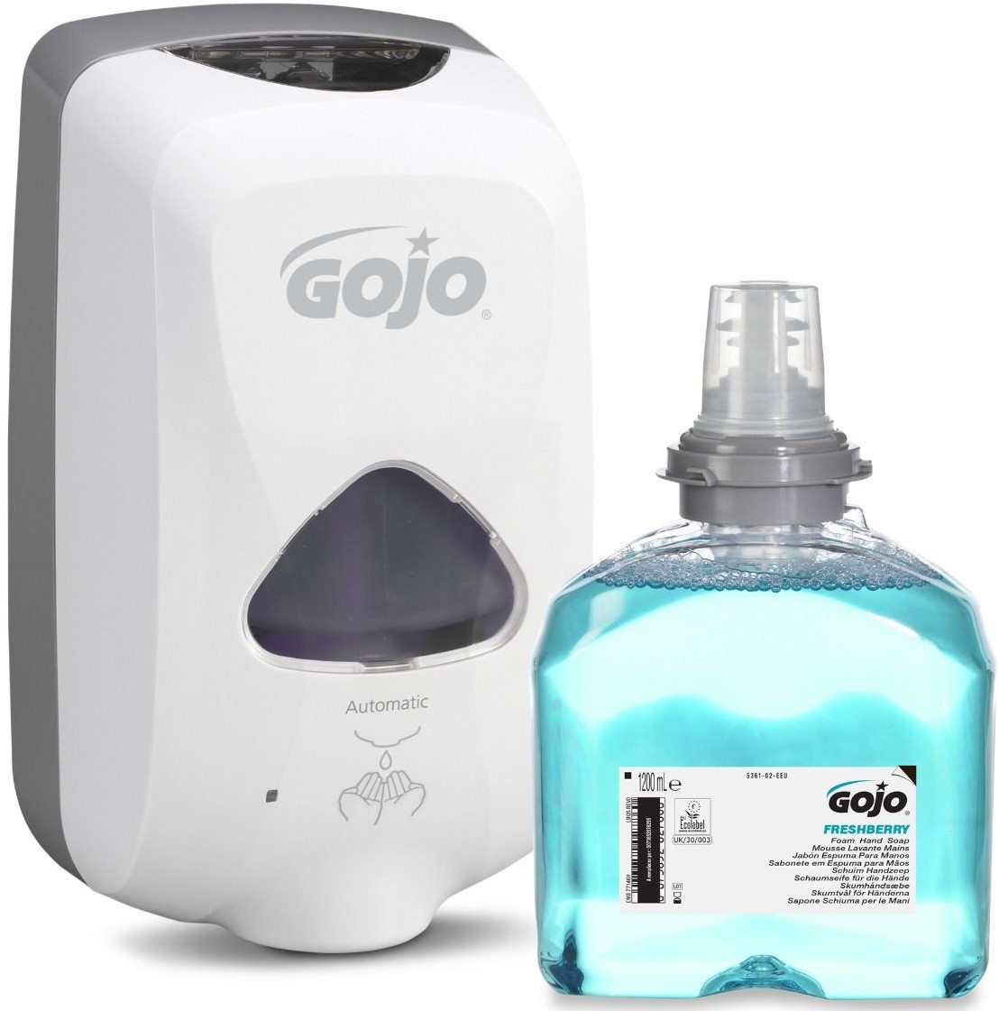 GOJO TFX Starter kezdőcsomag D1 - 1db fehér automata adagoló + 1db Freshberry habszappan patron 1200ml