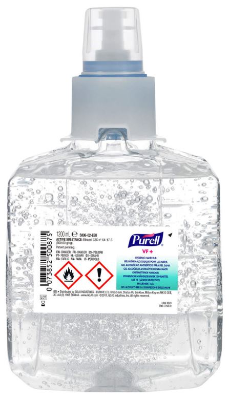 PURELL VF+ erős széles hatásspektrumú, erős virucid hatású kézfertőtlenítő gél utántöltő patron, LTX rendszer, LTX-12, 1200 ml