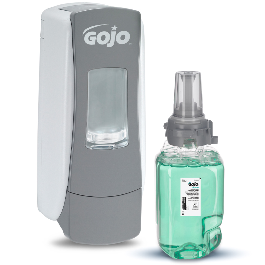 GOJO ADX-7 Starter kezdőcsomag D1 - 1db fehér/szürke ADX-7 nyomógombos adagoló + 1db Luxus habszappan patron 700ml