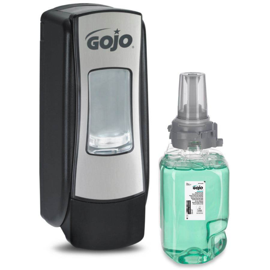 GOJO ADX-7 Starter kezdőcsomag D2 - 1db fekete ADX-7 nyomógombos adagoló + 1db Luxus habszappan patron 700ml
