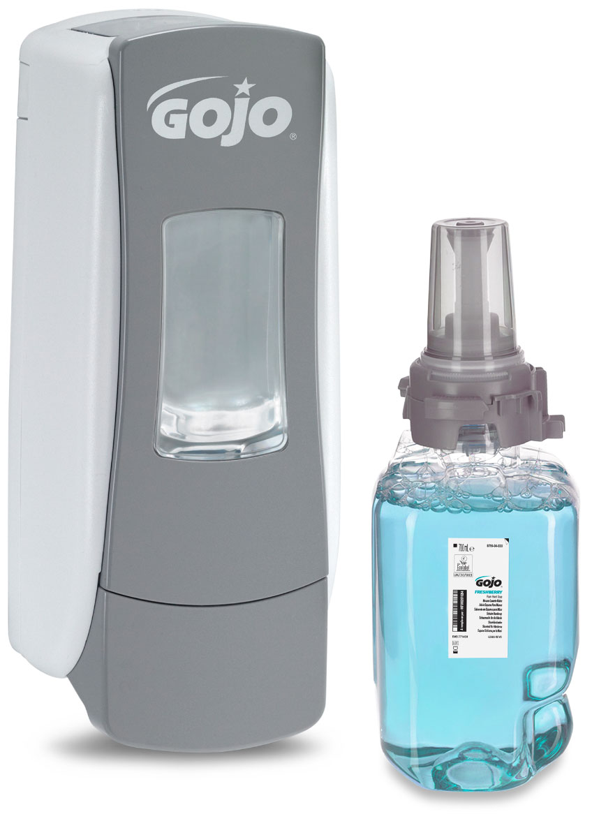 GOJO ADX-7 Starter kezdőcsomag D1 - 1db fehér/szürke ADX-7 nyomógombos adagoló + 1db Freshberry habszappan patron 700ml