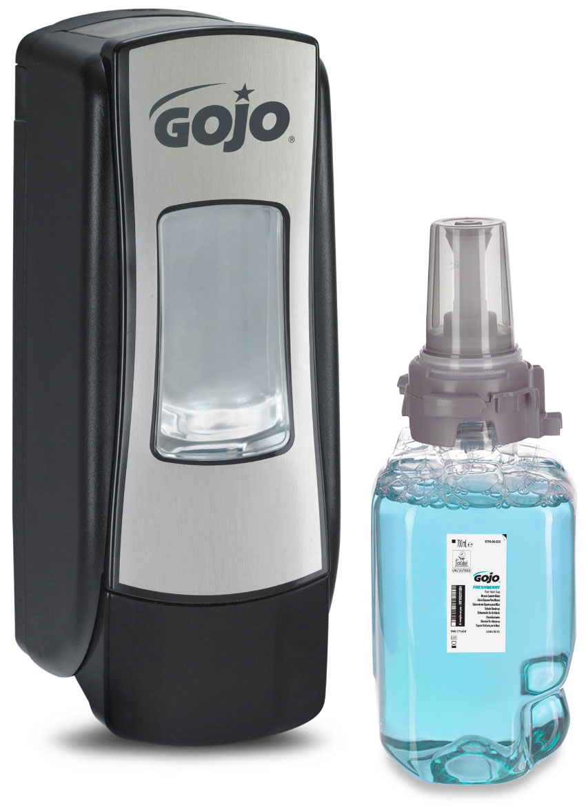 GOJO ADX-7 Starter kezdőcsomag D2 - 1db fekete ADX-7 nyomógombos adagoló + 1db Freshberry habszappan patron 700ml