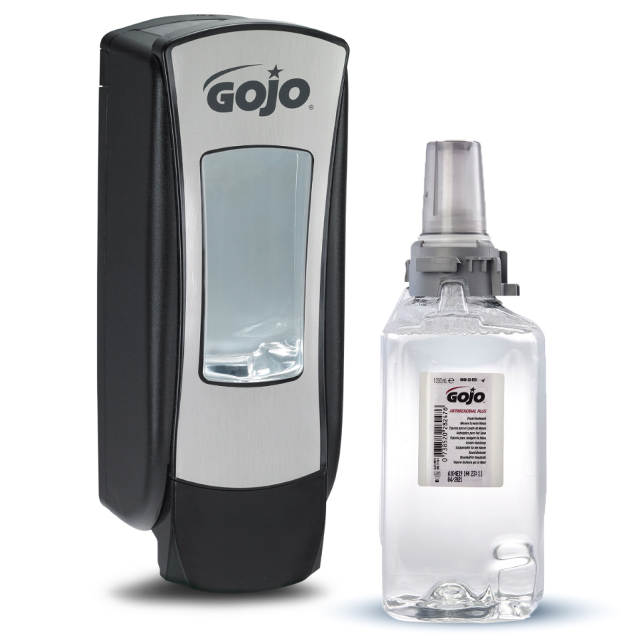 GOJO ADX-12 Starter kezdőcsomag D2 - 1db fekete ADX-12 nyomógombos adagoló + 1db Antimikrobiális Plus habszappan patron 1250ml