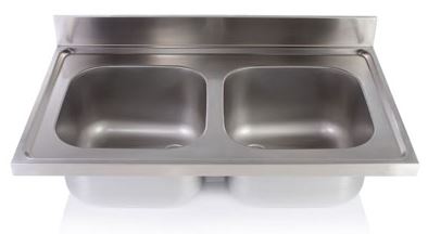 1000x600mm 2 medencés nagykonyhai mosogató medence csepegtető nélkül, 400x400x250mm belső méretekkel, r.m. acél