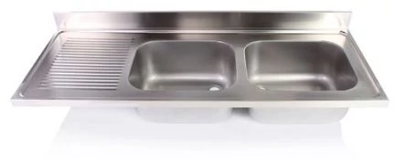 1600x600mm 2 medencés nagykonyhai mosogató medence bal oldali csepegtetővel, 500x400x250mm belső méretekkel, r.m. acél