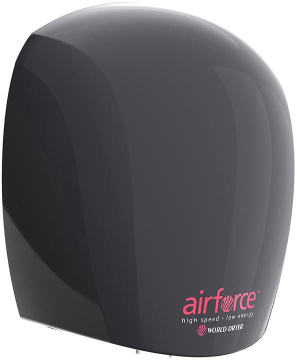 J48-162 WORLD DRYER AIRFORCE antibakteriális kézszárító, alumínium, fekete, 1100 W, 12 mp, 83 dB