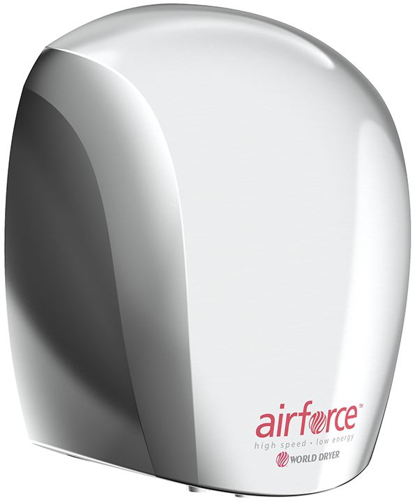J48-972 WORLD DRYER AIRFORCE antibakteriális kézszárító, r.m. acél, fényes, 1100 W, 12 mp, 83 dB