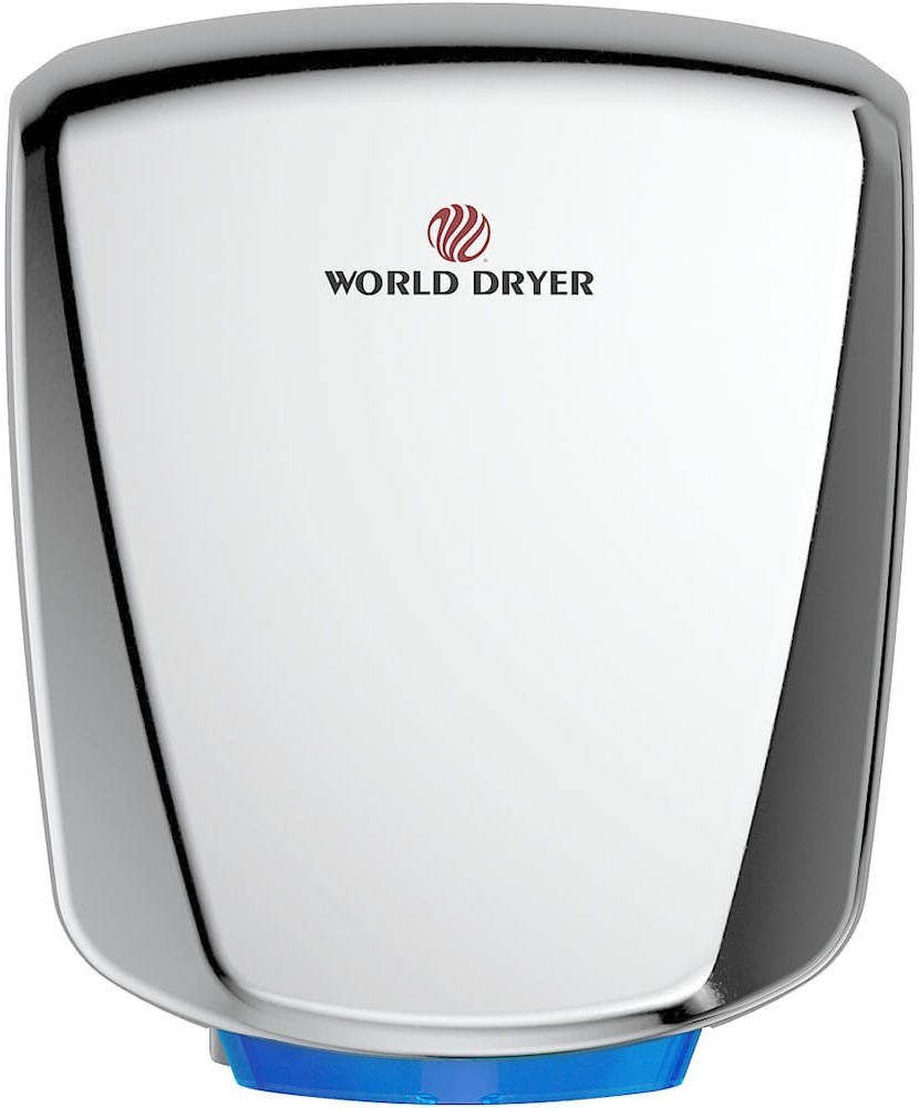 Q-972A WORLD DRYER VERDEdri villámgyors kézszárító, zajszint csökkentővel, rozsdamentes acél, fényes,  950W, 12 mp, 69 dB