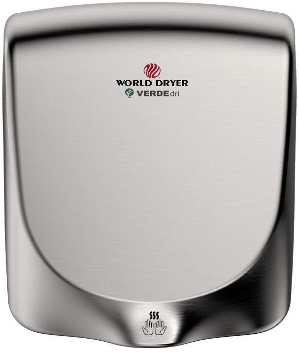 Q-973A WORLD DRYER VERDEdri villámgyors kézszárító, rozsdamentes acél, selyem,  950 W, 12 mp, 85 dB