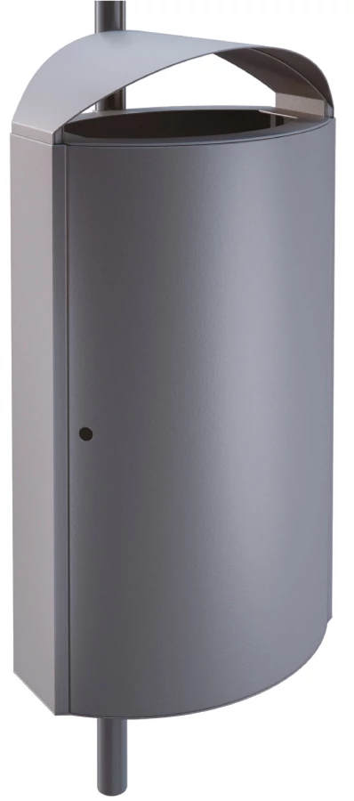 KENDO 65111 extra vandálbiztos kültéri függő/fali kuka 60L fém rekesz, fedeles, csőre rögzíthető, 2-4mm acél, graffitiálló, sötétszürke