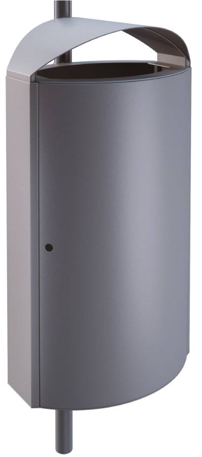 KENDO 65111 extra vandálbiztos kültéri függő/fali kuka 60L fém rekesz, fedeles, csőre rögzíthető, 2-4mm acél, graffitiálló, sötétszürke