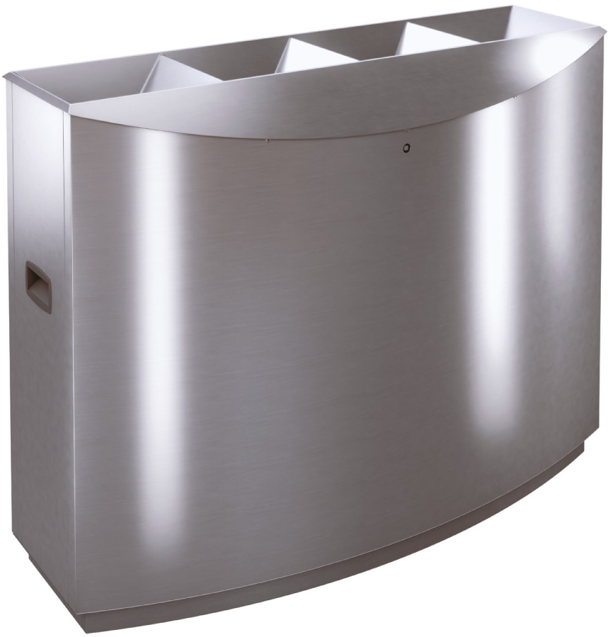 TEMPTATION FF4 vandálbiztos szelektív hulladékgyűjtő 4 állással, 2x55L és 2x60L rekesz, zárható, önoltó, 1,5mm r.m. acél