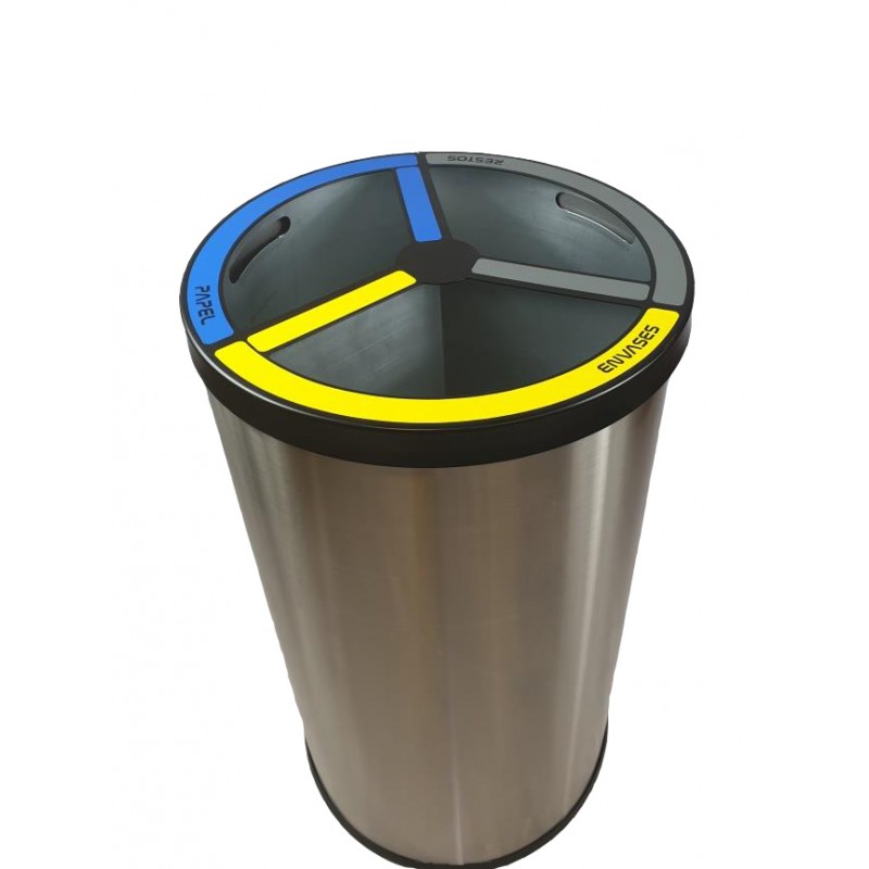 Szelektív hulladékgyűjtő 3 rekesszel, 150 liter, r.m. acél, matt