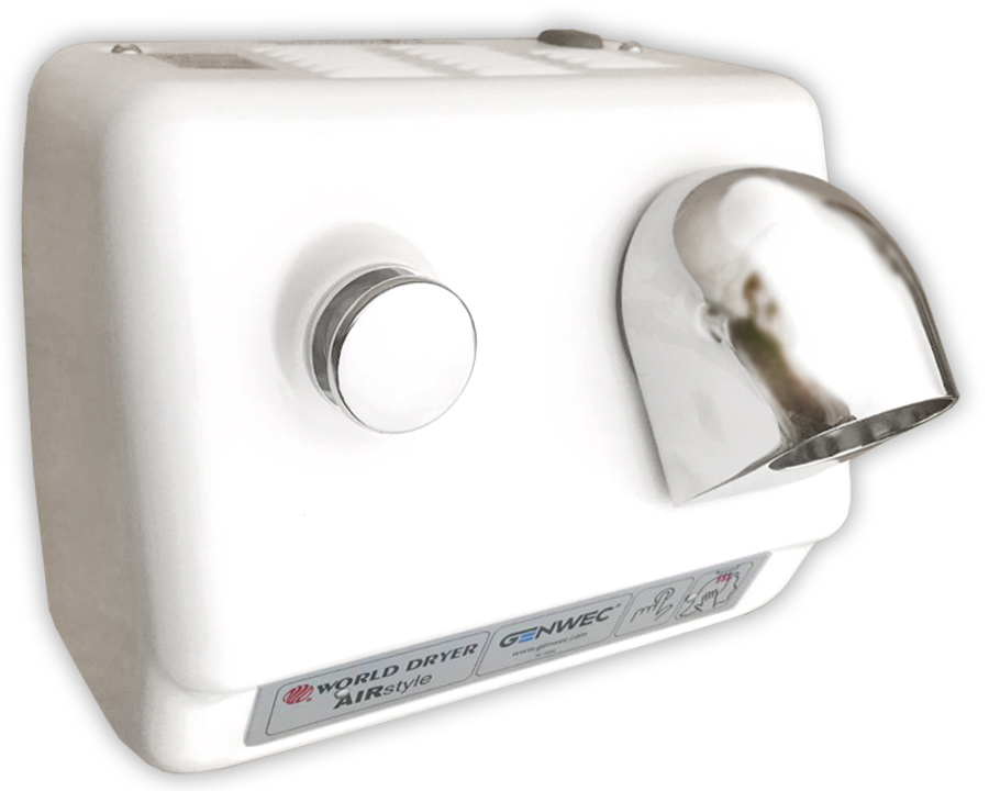 DB38-974 WORLD DRYER Airstyle vandálbiztos, strapabíró hajszárító, acél, fehér, 2300 W, 66-76 dB