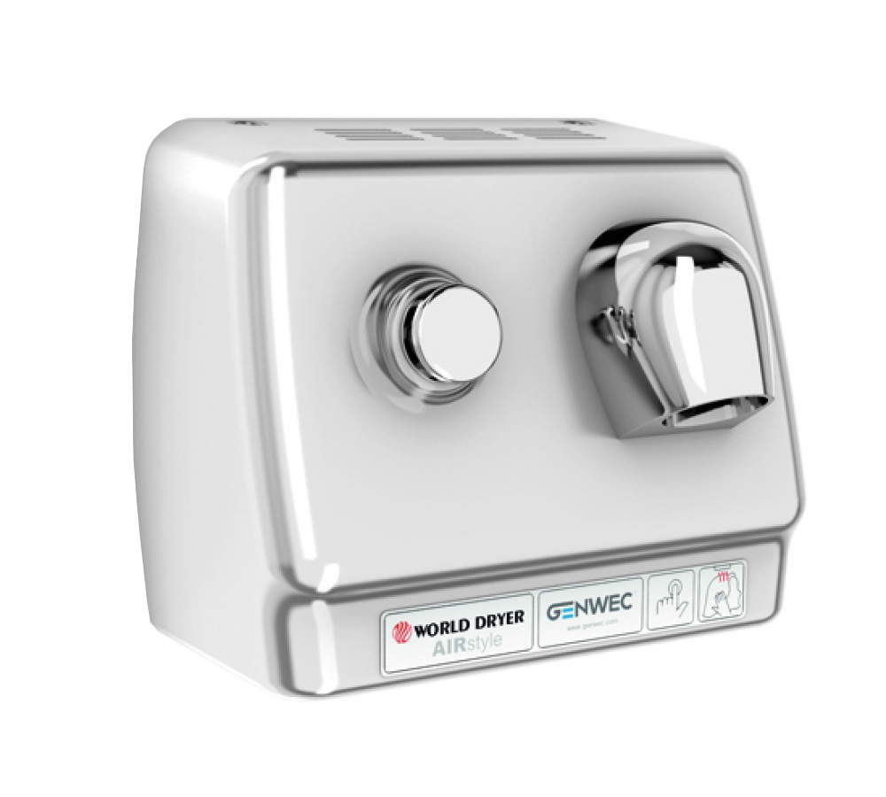 DB38-972 WORLD DRYER Airstyle vandálbiztos, strapabíró hajszárító, r.m. acél, fényes, 2300 W, 66-76 dB