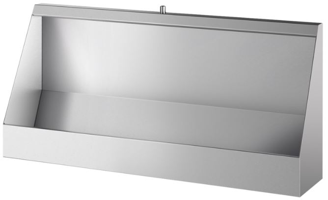 Vandálbiztos piszoár vályú, fali rögzítésű, 2 személyes, r.m. acél, selyem, 1,2 mm falvastagság, 1200 mm