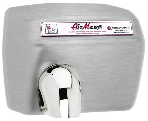DXM548-973 WORLD DRYER Airmax automata, időzített kézszárító, r.m. acél, selyem, 2300 W, 12-15 mp, 73,8 dB