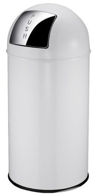 Nyomófedeles hulladékgyűjtő, 40 liter, galvanizált acél belső fém tartállyal, alsó perem körüli stabilizáló gumigyűrűvel, fehér, PUSHCAN