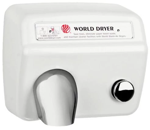 DA548-974 WORLD DRYER Model A nyomógombos, időzített kézszárító, acél, fehér, 2300 W, 20 mp, 73,8 dB