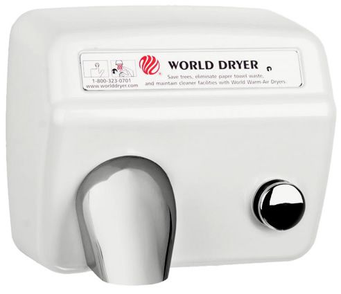 DA548-974 WORLD DRYER Model A nyomógombos, időzített kézszárító, acél, fehér, 2300 W, 20 mp, 73,8 dB