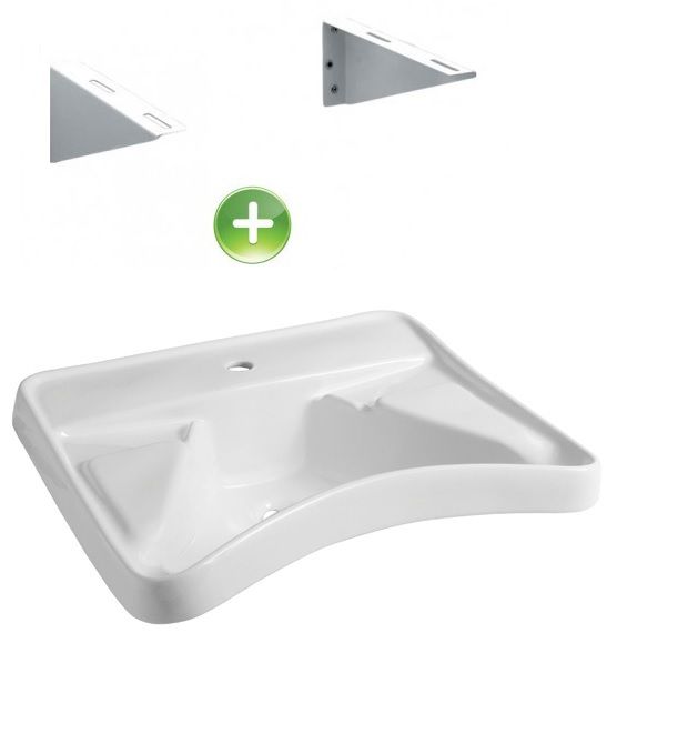 Akadálymentes porcelán mosdókagyló és M5A fix konzol szett, (konkáv, könyöktámaszos mosdó)